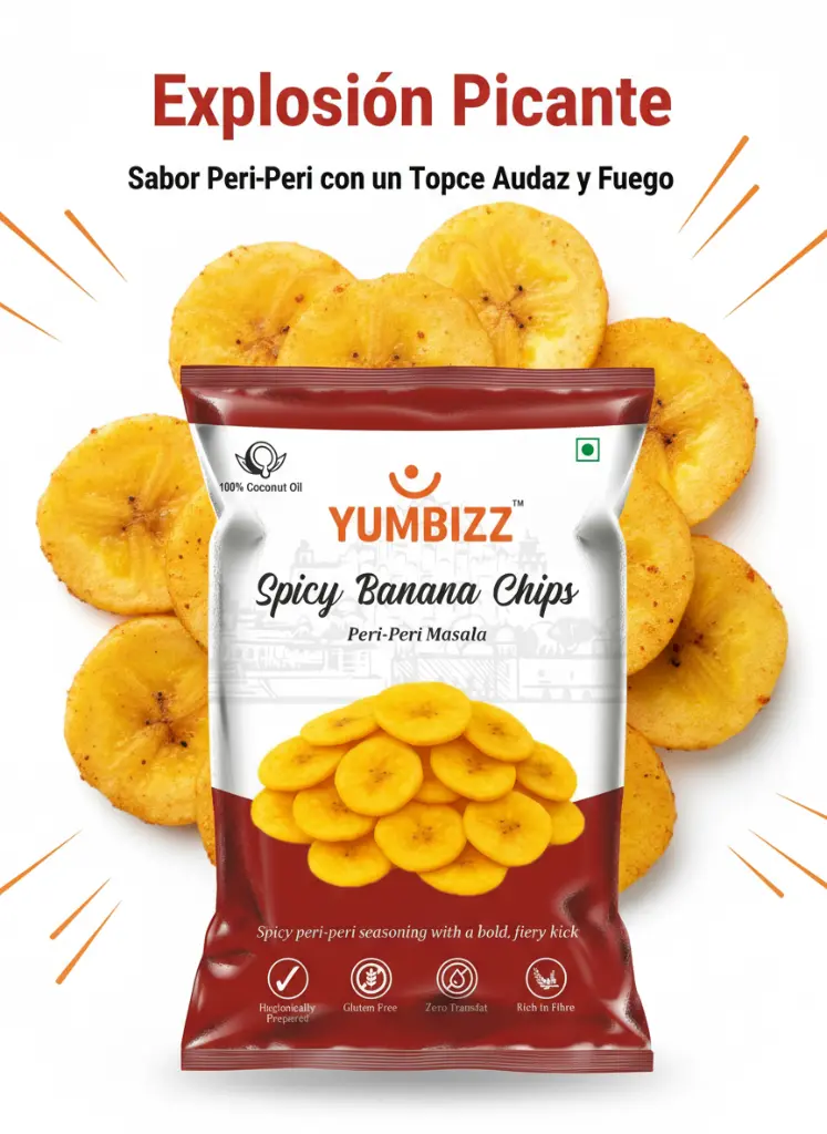 Póster de Sabor_ Banana Chips Picantes Peri-Peri Masala.webp